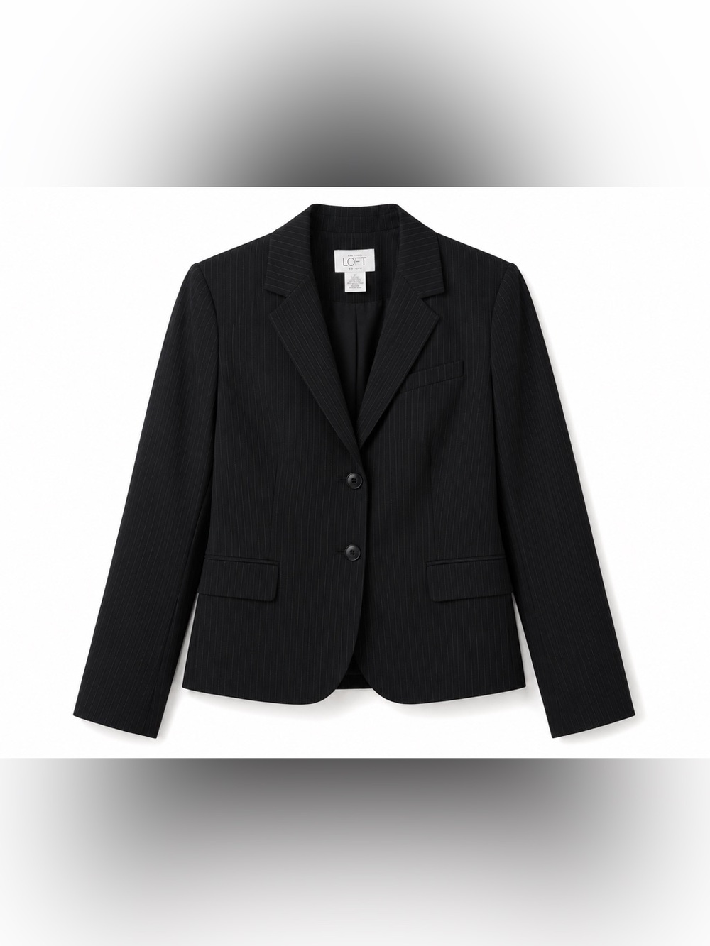 LOFT Black Pinstripe Blazer 10P Petite Two Button Tailored Lined Workwear